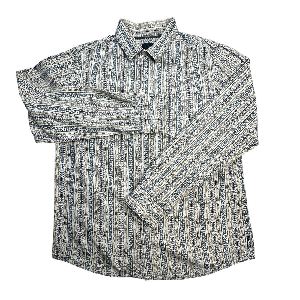 PrAna Shirt Mens Medium Blue Striped Button Up Long Sleeve Breathe Cotton Casual